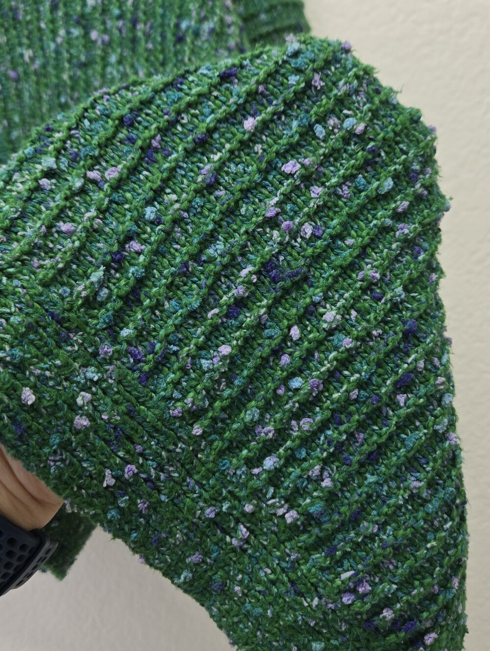 J. Jill Open Front Cardigan Sweater Green Confetti Tweed Textured Ribbed Long Sm - Picture 4 of 10